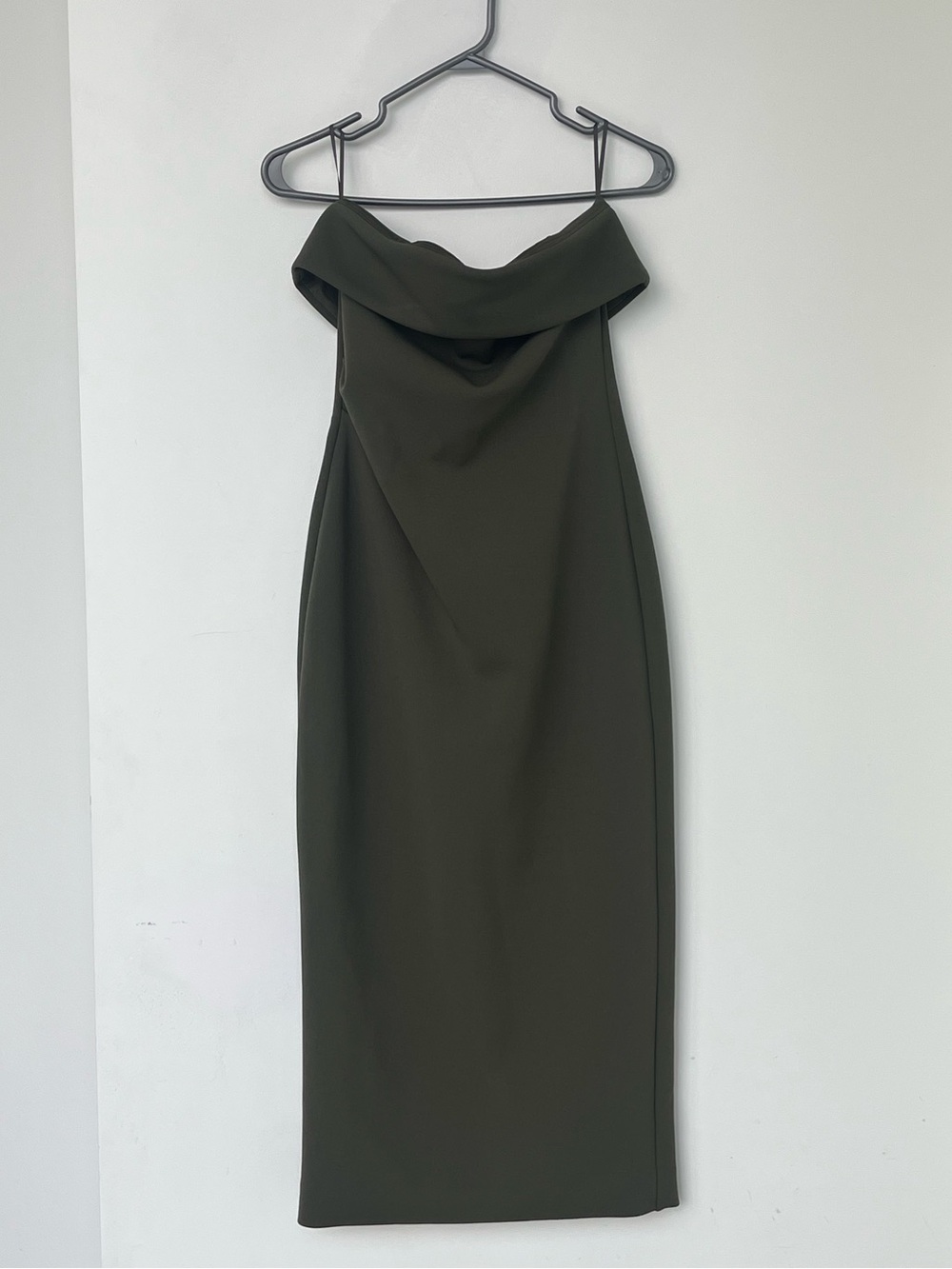 Aritzia Babaton Dark Olive Strapless Fold-Over Midi Dress